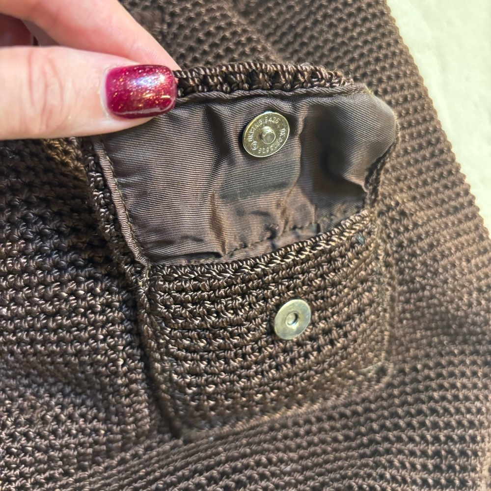The Sak OMG Mini Backpack Chocolate Brown Crochet Knit Drawstring Pockets Boho - Picture 8 of 16